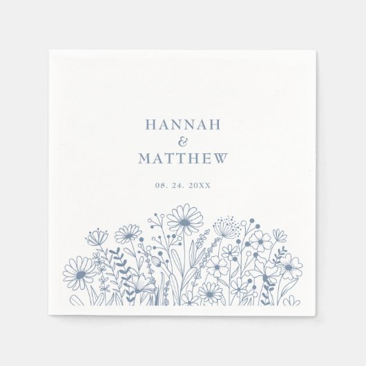 Elegante Wildblumen Boho Dusty Blue Wedding Serviette (Vorderseite)