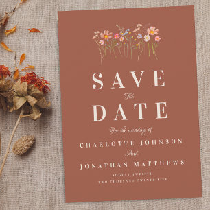 Elegante Wildblumen Boho Herbst Terrakotta Hochzei Save The Date