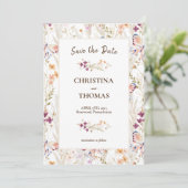 Elegante Wildblumen Boho Save the Date Einladung (Stehend Vorderseite)