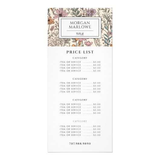 Elegante Wildblumen Botanisches Geschäft Werbekarte (Vorne)