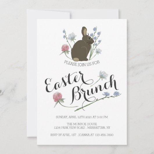 Elegante Wildblumen & Braun, Ostern Brunch Ankündigung (Vorderseite)