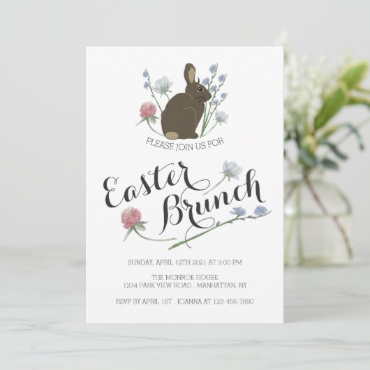 Elegante Wildblumen & Braun, Ostern Brunch Ankündigung (Stehend Vorderseite)