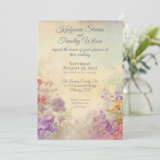 Elegante Wildblumen Dreamy Wedding Einladung (Stehend Vorderseite)