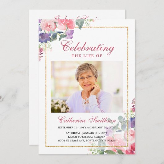 Elegante Wildblumen druckbares Beerdigungsprogramm Ankündigung (Vorne/Hinten)