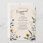 Elegante Wildblumen Engagement Partei Beige Einladung (Vorderseite)