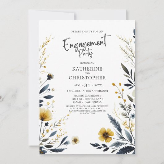 Elegante Wildblumen Engagement Partei Einladung (Vorderseite)