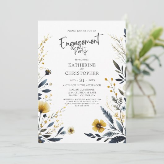 Elegante Wildblumen Engagement Partei Einladung (Stehend Vorderseite)