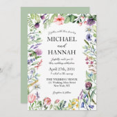 Elegante Wildblumen feiern Grüne Hochzeit Einladung (Vorne/Hinten)
