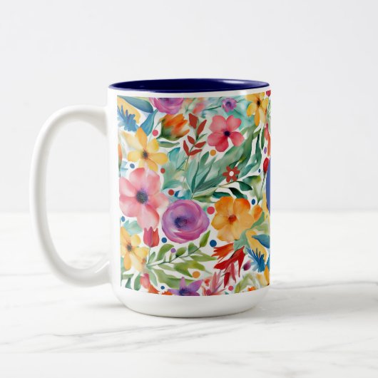 Elegante Wildblumen, floral & botanisch Zweifarbige Tasse (Links)