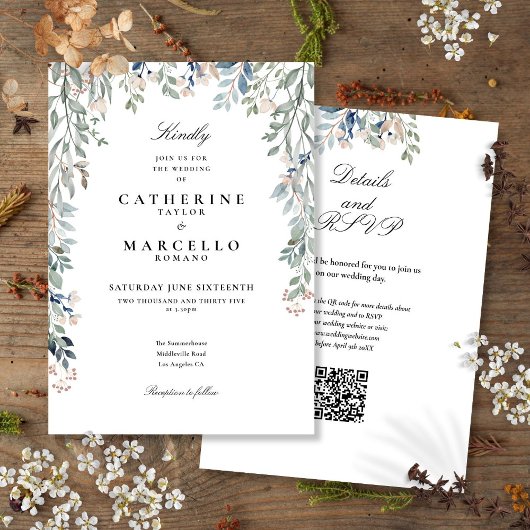 Elegante Wildblumen floral QR Code Hochzeit Einladung
