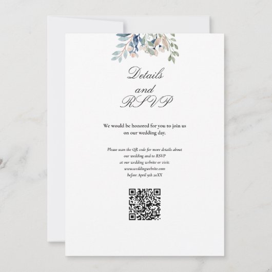 Elegante Wildblumen floral QR Code Hochzeit Einladung (Rückseite)