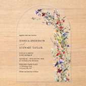 Elegante Wildblumen Foto Hochzeit Acryleinladungen (Vorderseite)