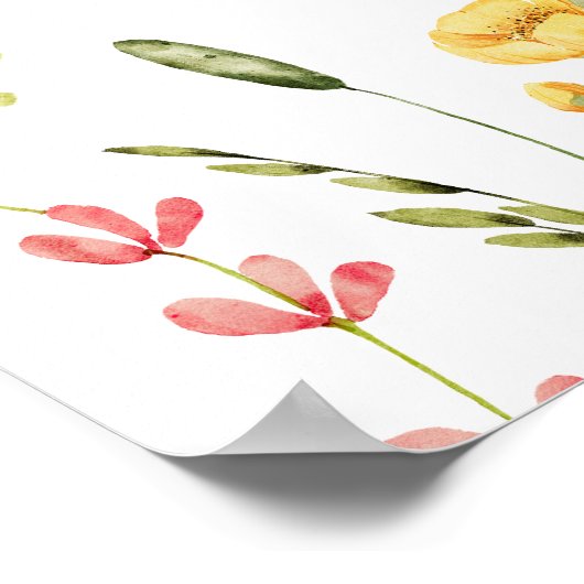 Elegante Wildblumen Garden Wedding Willkommenszeic Poster (Ecke)