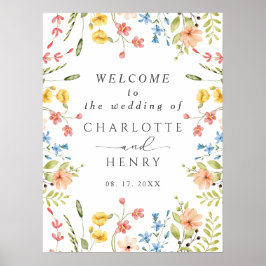 Elegante Wildblumen Garden Wedding Willkommenszeic Poster