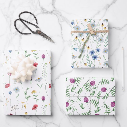 Elegante Wildblumen Geschenkpapier Set (Vorderseite)