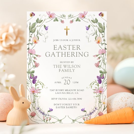 Elegante Wildblumen Gold Cross Oster Ansammlung Einladung