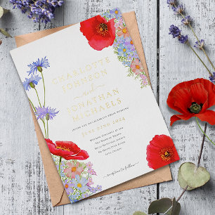 Elegante Wildblumen-Goldfolien-Einladung Folieneinladung
