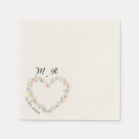 Elegante Wildblumen-Herz-Hochzeit Serviette (Vorderseite)