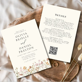 Elegante Wildblumen-Hochzeit Alles-in-Einem QR-Cod Einladung