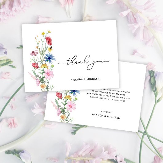 Elegante Wildblumen Hochzeit Dankeskarte