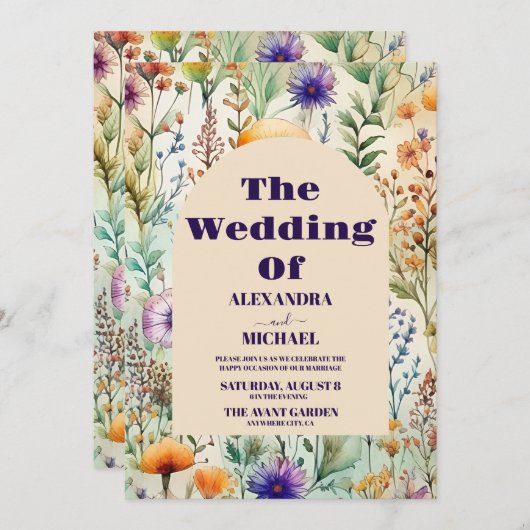 Elegante Wildblumen Hochzeit Einladung (Vorne/Hinten)