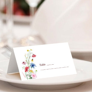 Elegante Wildblumen-Hochzeit gefaltete Platzkarte