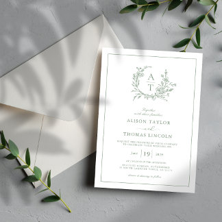 Elegante Wildblumen-Hochzeit im Farbton Salbeigrün Einladung