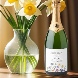Elegante Wildblumen-Hochzeit im Frühling Personali Schaumweinetikett