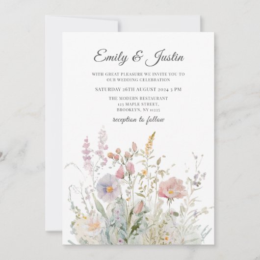 Elegante Wildblumen Hochzeit im Wasser Einladung (Vorderseite)