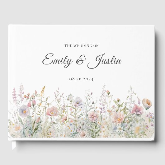 Elegante Wildblumen Hochzeit im Wasser Gästebuch (Vorderseite)
