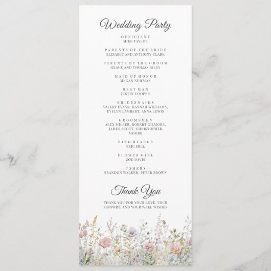 Elegante Wildblumen Hochzeit im Wasser Programm (Rückseite)