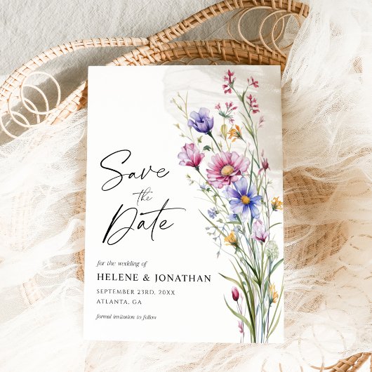 Elegante Wildblumen Hochzeit mit floralen Wasserfa Save The Date