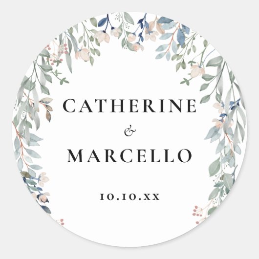 Elegante Wildblumen Hochzeit Runder Aufkleber (Vorderseite)