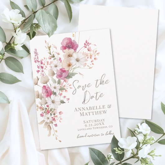 Elegante Wildblumen-Hochzeit Save The Date