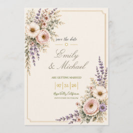 Elegante Wildblumen-Hochzeit-Save-the-Date-Karte Einladung