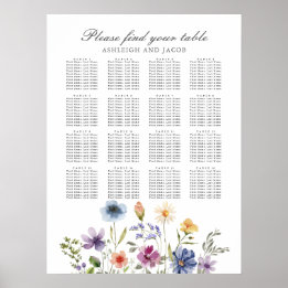 Elegante Wildblumen Hochzeit Sitzplan Poster