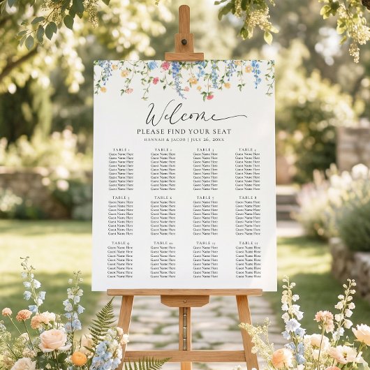 Elegante Wildblumen-Hochzeit Sitzplan Poster