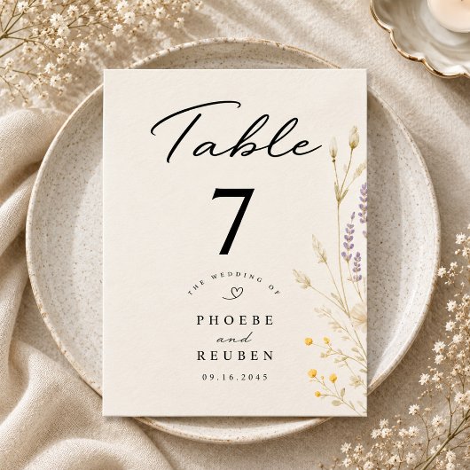 Elegante Wildblumen-Hochzeit Tischnummer