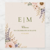 Elegante Wildblumen-Hochzeit Weinetikett (Einzelnes Label)