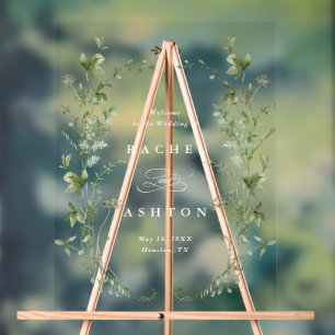 Elegante Wildblumen Hochzeit Willkommen Acrylschild