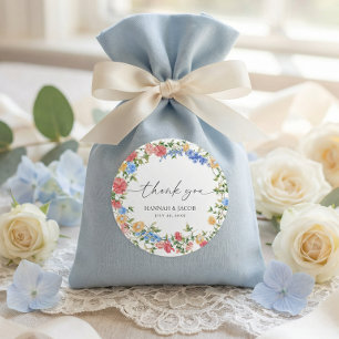 Elegante Wildblumen-Hochzeits-Dankeschön-Verpackun Runder Aufkleber