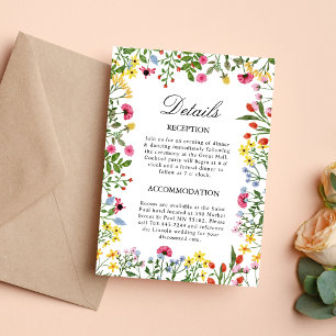 Elegante Wildblumen Hochzeitsdetails Beilagekarte Einladung