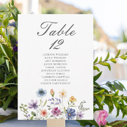 Elegante Wildblumen-Hochzeitstisch-Nummernkarte