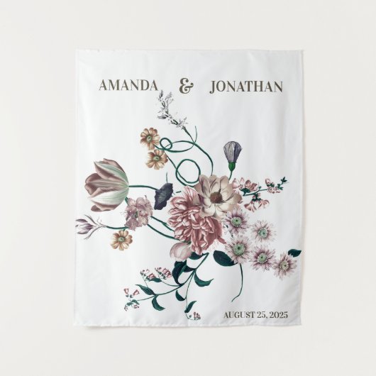 Elegante Wildblumen im Hintergrund eines Hochzeits Wandteppich (Vorderseite)