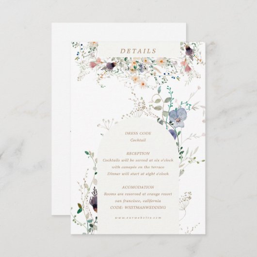 Elegante Wildblumen im Wasser Empfang Details Begleitkarte (Vorne/Hinten)