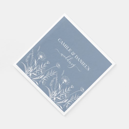 Elegante Wildblumen Immergrün Hochzeit Serviette (Ecke)
