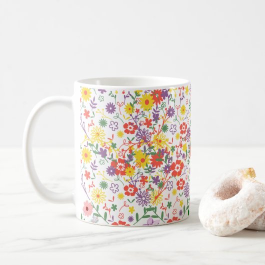 Elegante Wildblumen-Kaffeetasse | Florale Botanik Kaffeetasse (Mit Donut)
