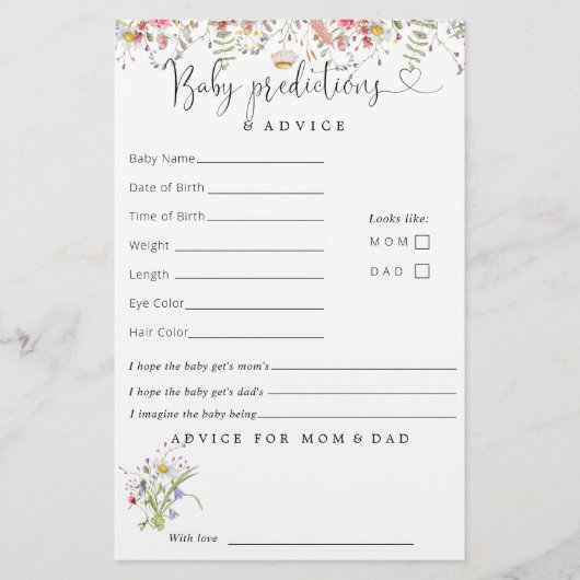 Elegante Wildblumen Kinderdusche Hinweise (Vorderseite)