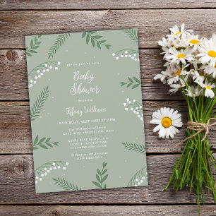 Elegante Wildblumen-Laub-Garten-Baby-Party Einladung
