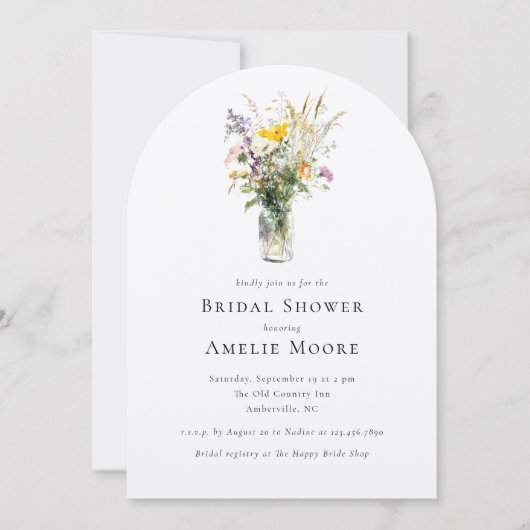 Elegante Wildblumen Mason Jar Brautparty Einladung (Vorderseite)